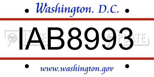 IAB8993 District Of Columbia License Plate
