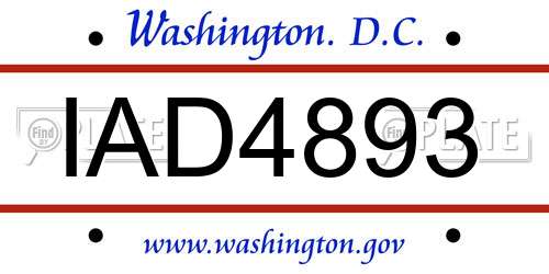 IAD4893 District Of Columbia License Plate