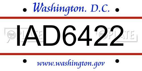 IAD6422 District Of Columbia License Plate
