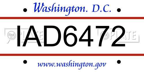 IAD6472 District Of Columbia License Plate