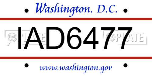 IAD6477 District Of Columbia License Plate