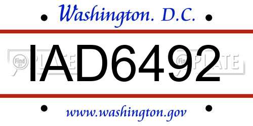 IAD6492 District Of Columbia License Plate