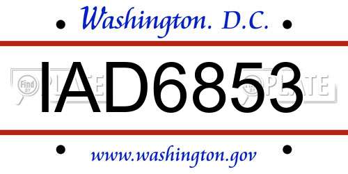 IAD6853 District Of Columbia License Plate