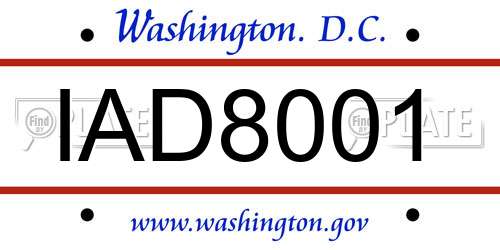 IAD8001 District Of Columbia License Plate