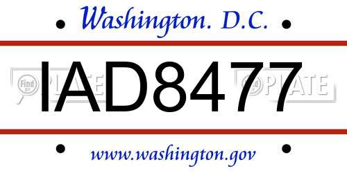 IAD8477 District Of Columbia License Plate