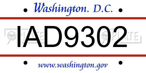 IAD9302 District Of Columbia License Plate