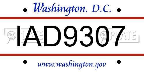 IAD9307 District Of Columbia License Plate