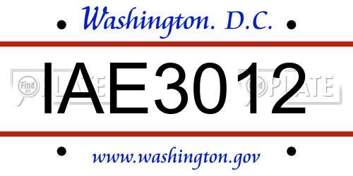 IAE3012 District Of Columbia License Plate