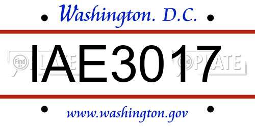 IAE3017 District Of Columbia License Plate