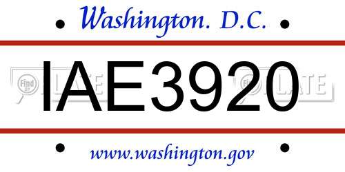 IAE3920 District Of Columbia License Plate