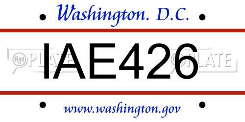IAE426 District Of Columbia License Plate