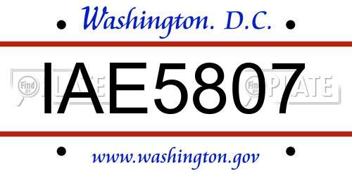 IAE5807 District Of Columbia License Plate