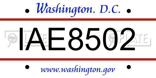 IAE8502 District Of Columbia License Plate