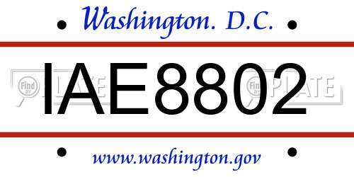 IAE8802 District Of Columbia License Plate