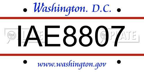 IAE8807 District Of Columbia License Plate