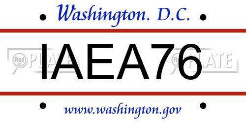 IAEA76 District Of Columbia License Plate