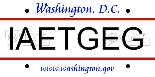 IAETGEG District Of Columbia License Plate