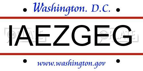 IAEZGEG District Of Columbia License Plate