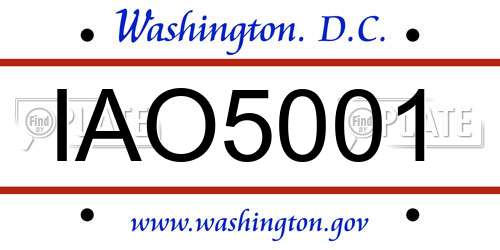 IAO5001 District Of Columbia License Plate