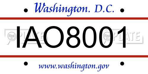 IAO8001 District Of Columbia License Plate