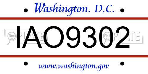 IAO9302 District Of Columbia License Plate