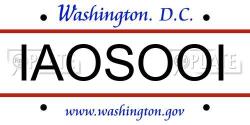 IAOSOOI District Of Columbia License Plate