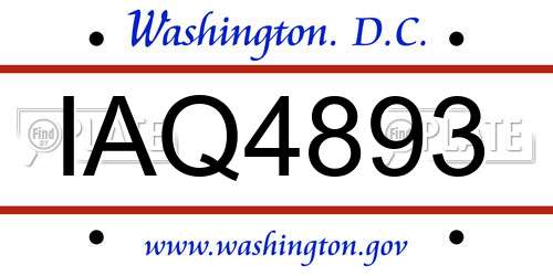 IAQ4893 District Of Columbia License Plate