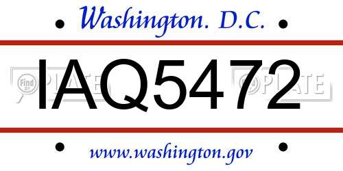 IAQ5472 District Of Columbia License Plate