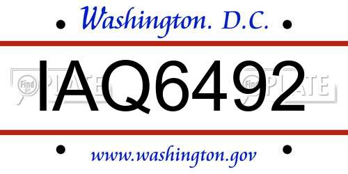 IAQ6492 District Of Columbia License Plate