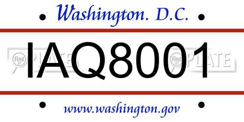 IAQ8001 District Of Columbia License Plate