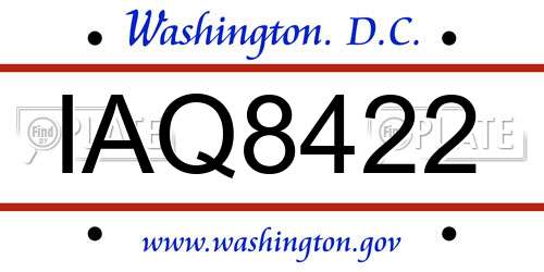 IAQ8422 District Of Columbia License Plate