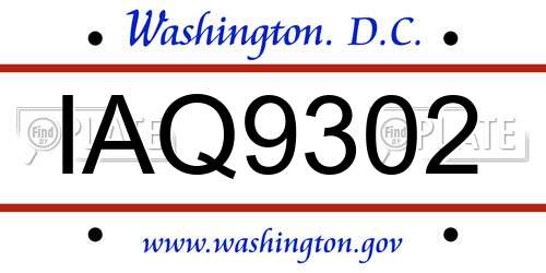 IAQ9302 District Of Columbia License Plate