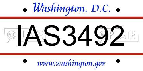 IAS3492 District Of Columbia License Plate