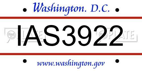 IAS3922 District Of Columbia License Plate