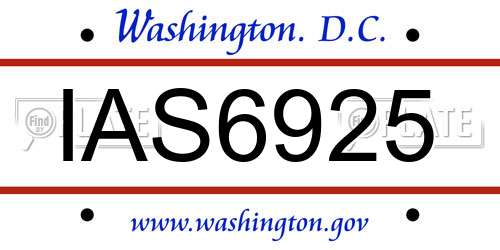 IAS6925 District Of Columbia License Plate