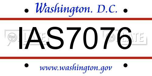 IAS7076 District Of Columbia License Plate