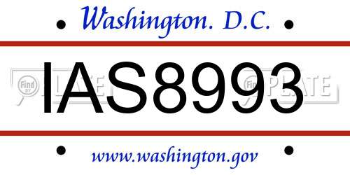 IAS8993 District Of Columbia License Plate