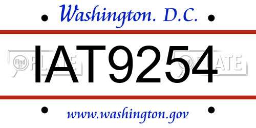 IAT9254 District Of Columbia License Plate