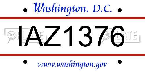 IAZ1376 District Of Columbia License Plate