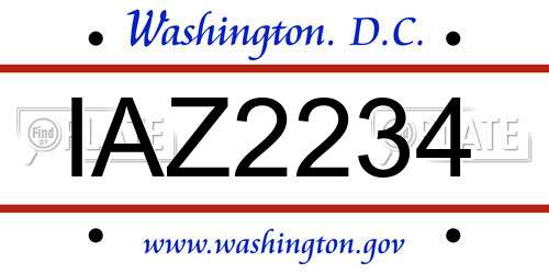 IAZ2234 District Of Columbia License Plate