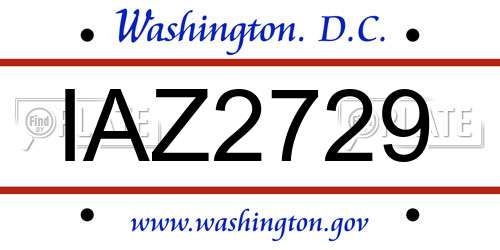 IAZ2729 District Of Columbia License Plate