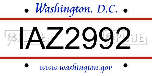 IAZ2992 District Of Columbia License Plate