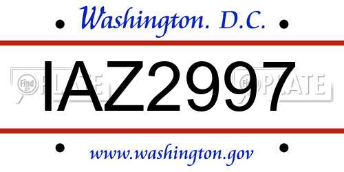 IAZ2997 District Of Columbia License Plate