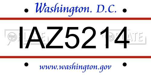 IAZ5214 District Of Columbia License Plate