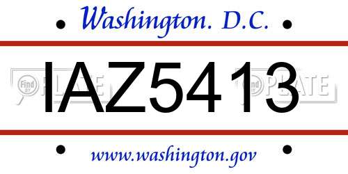 IAZ5413 District Of Columbia License Plate
