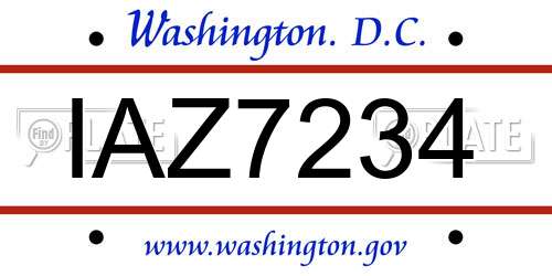 IAZ7234 District Of Columbia License Plate