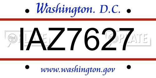 IAZ7627 District Of Columbia License Plate