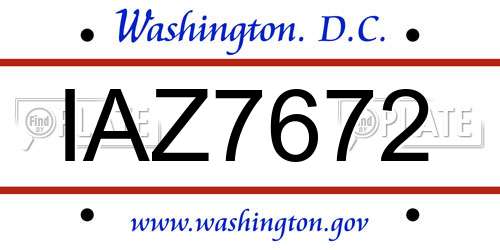 IAZ7672 District Of Columbia License Plate