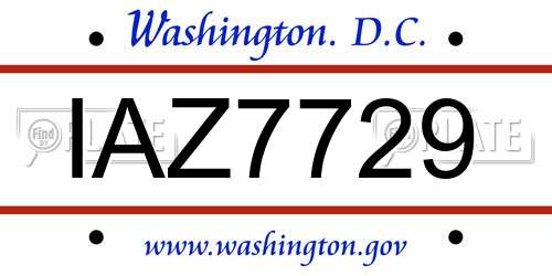 IAZ7729 District Of Columbia License Plate