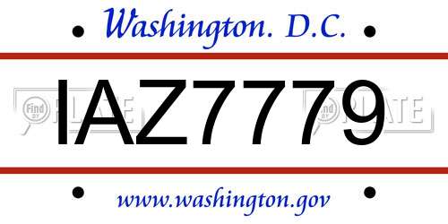 IAZ7779 District Of Columbia License Plate